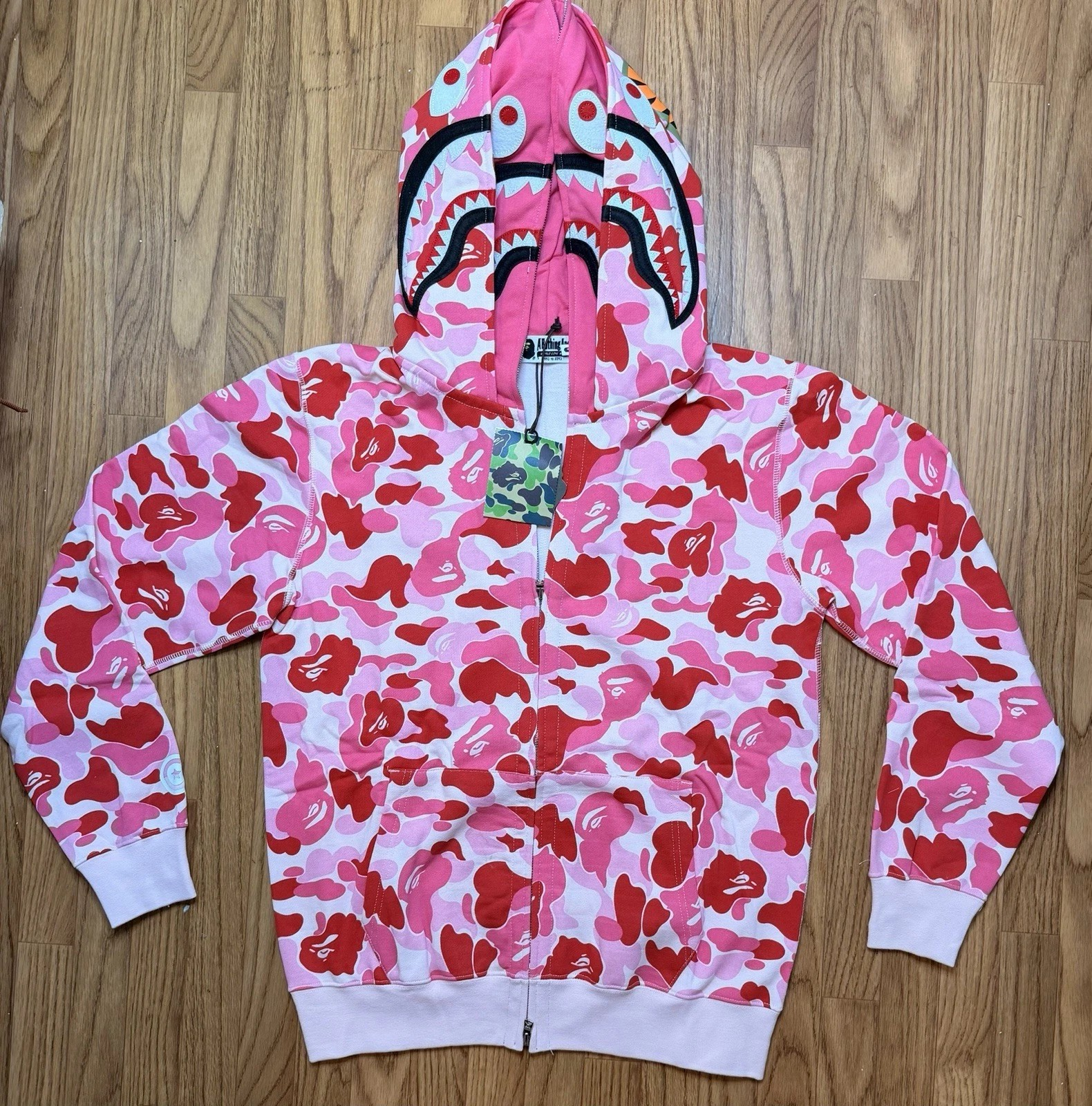 BAPE ABC Pink Camo Shark Full Zip Hoodie - Size S